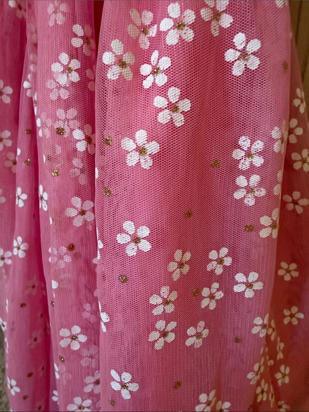 GAP Pink Floral Tulle Dress with Ruffle Sleeves